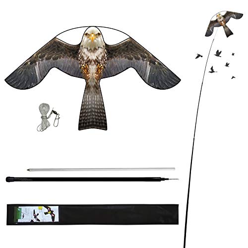 eyijklzo Bird Scaring Flying Kite Deterrent Crops Defenders Farm Protector Bird Fake Hawk Flying Eagle Kite Anti Birds Repellent Control Kit to Scare Birds Away with 4m Telescopic Pole