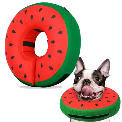 Inflatable Dog Cone Alternative After Surgery Soft Dog Cone Collar for Large Medium Small Dogs Dog Donut Cone to Prevent from Biting Scratching Licking Comfy Blow Up Dog Recovery Cone Watermelon XL