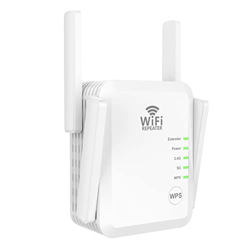 WiFi Extender Booster Repeater for Home & Outdoor, 1200Mbps(8000sq.ft) and 45+ Devices, WiFi 2.4&5GHz Dual Band WPS WiFi Signal Strong Penetrability, 360 Coverage, Supports Ethernet Port