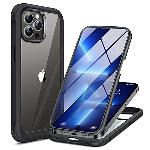 Miracase Glass Case for iPhone 13 Pro Max 6.7 inch, 2023 Upgrade Full-Body Clear Bumper Case with Built-in 9H Tempered Glass Screen Protector for iPhone 13 Pro Max, Black