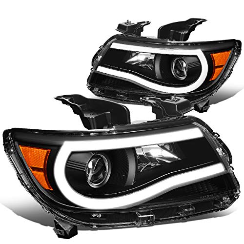 Auto Dynasty Pair LED DRL U-Strip Black Housing Amber Corner Projector Headlight Head Lamps Compatible with Chevy Colorado 15-20