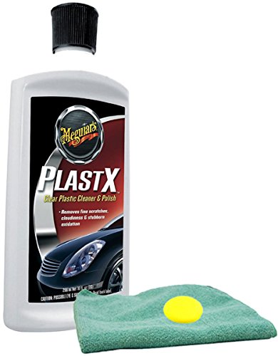 Meguiar's PlastX Clear Plastic Cleaner & Polish (10 oz) Bundle with Microfiber Cloth & Foam Pad (3 Items)