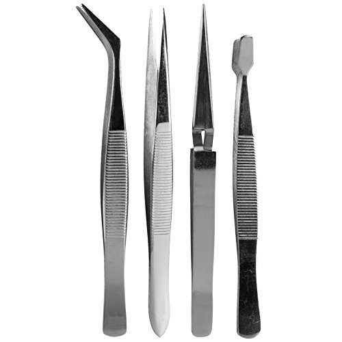 Professional Craft Tweezers Stainless Steel Precision Tweezer Set for Hobby, Electronics, Model Making, Jewelry Picking Tool - 4 Piece