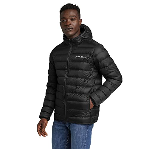 Eddie Bauer Men's CirrusLite Down Hooded Jacket, Black Recycled, X-Large Regular