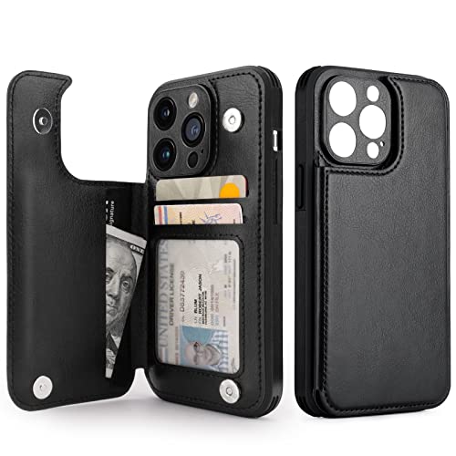 Cardpakee   Wallet Case for iPhone 14 Pro Case with Card Holder, Fine Hole Camera Protect, Drop Protection, Wallet Phone Case Flip Leather Men Women, 6.1 Inch Black