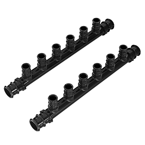 Pex Manifold 6 Ports for Pex-A Expansion Ring Connections Plastic Manifold 3/4" Trunk Ports - Two Sides Open, 1/2" 6 Ports [Pack of 2]