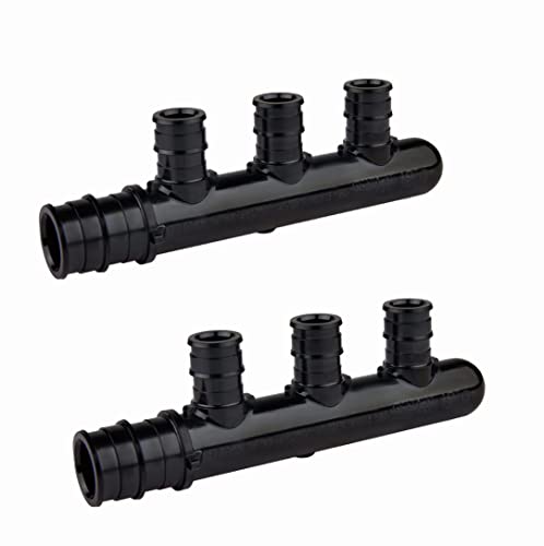 ( Pack of 2) EFIELD 3 Outlets Pex-A Expansion Poly PPSU Closed Manifold: 3/4 Trunk, 1/2" Port (3 Outlets), F1960