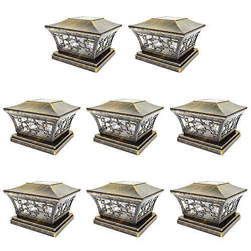 iGlow 8 Pack Japanese Style Vintage Bronze 6 x 6 Solar Post Light SMD LED Deck Cap Square Fence Outdoor Garden Landscape PVC Vinyl Wood