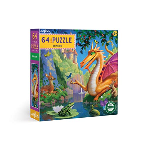 eeBoo: Dragon 64 Piece Jigsaw Puzzle, Perfect Project for Little Hands, Aids in Development of Pattern, Shape, and Color Recognition, Offers Children a Challenge