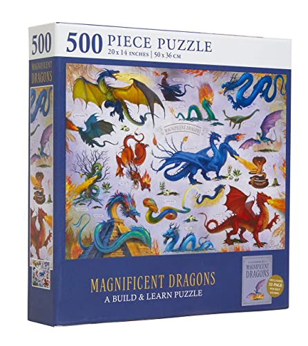 Dragons Jigsaw Puzzle, 500 Pieces - Magnificent World of Dragons, 20" x 14" - with Exclusive 32 Page Book - Great Gift for Kids
