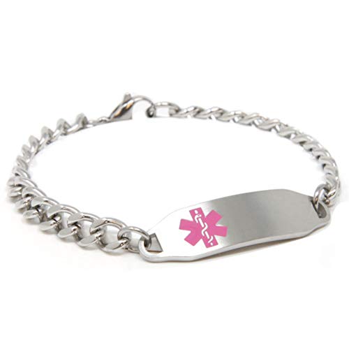 Pre-Engraved & Customizable Hypoglycemia Medical Alert ID Bracelet, Pink Symbol