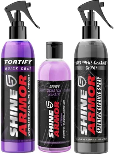 SHINE ARMOR Ceramic Coating Fortify Quick Coat Car Wax Polish Spray Waterless Wash Graphene Ceramic Coating Spray Highly Concentrated & Car Scratch Remover Repair Protection