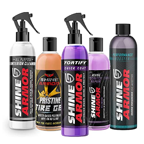 SHINE ARMOR Big Bundle comes with Fortify Quick Coat, Revive Scratch Repair, Interior Cleaner, Tire Gel, and Engine Oil Treatment Additive