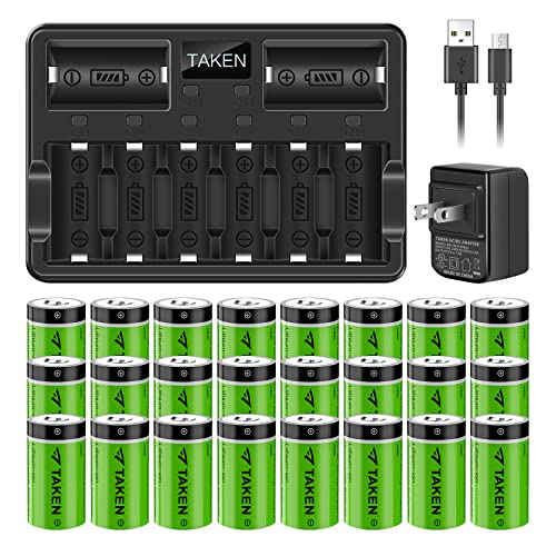 Taken Arlo CR123A Lithium Batteries 24 Pack 3.7V 750mAh Recharged Battery with 8-Ports Charger for Arlo Cameras (VMC3030/VMK3200/VMS3330/3430/3530), Flashlight, Microphone