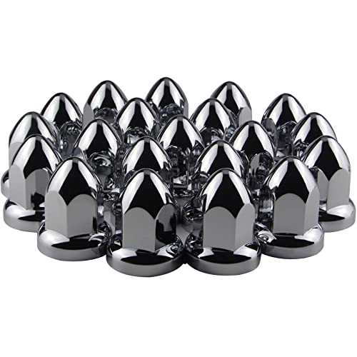 iBroPrat 33mm Chrome Lug Nut Covers Push On,ABS Chrome Plastic Push-on Bullet Flanged Lug Nut Covers for Semi Trucks Pack of 20