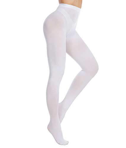Frola Women's 80 Denier Soft Semi Opaque Solid Color Footed Pantyhose Tights((Small-Medium,White)
