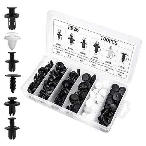 100PCS 6 Sizes Car Retainer Clips Set, Auto Door Trim Panel Clips, Bumper Push Rivet Clips with Storage Box, Expansion Screws Replacement Kit Accessories, Universal for GM, Ford, Toyota, Chrysler