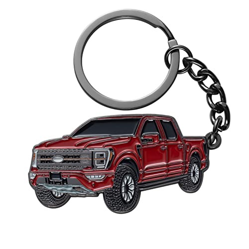 SINLAKUA F150 Keychain with Raised Details for Ford Key chain Accessories 3D Model Pickup truck Stylish 1.3" Metal/Enamel Black Red