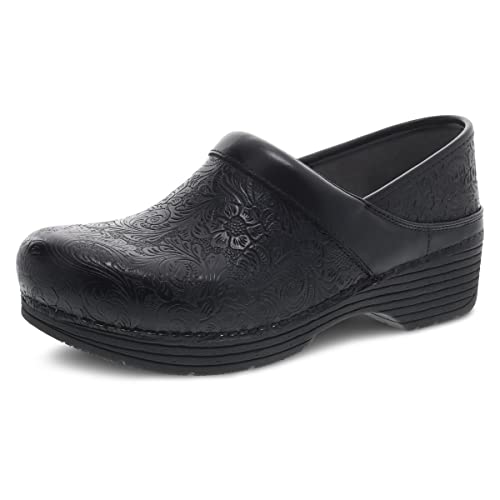 Dansko LT Pro Clogs for Women  Lightweight Rocker Bottom Footwear for Comfort and Support  Ideal for Long Standing Professionals Black Floral Tooled Clogs 7.5-8 M US