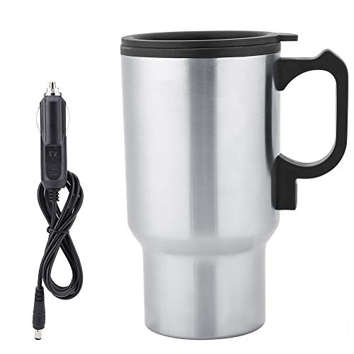 BORDSTRACT 450ml Soup Coffe Thermo Mugs for Car, 12v Portable Stainless Steel Travel Electric Hot Water Bottle with Spill-Proof Lid Vacuum-Insulated Mug for Outdoor Activities Camping