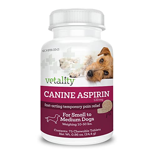 Vetality Canine Aspirin for Dogs | Fast Pain Relief | Small to Medium Dogs | Liver Flavor | 75 Chewable Tablets