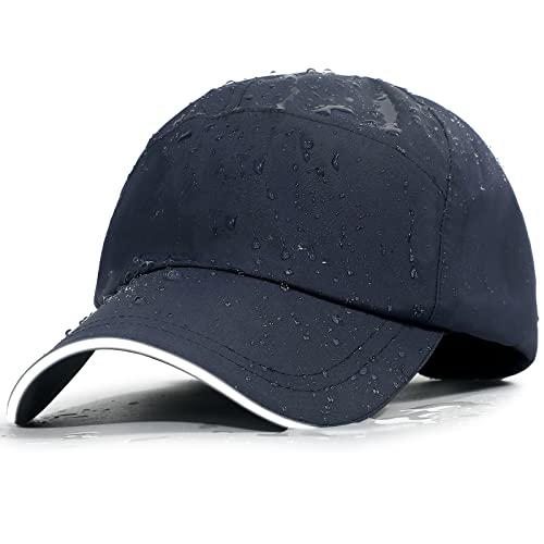 Mens Waterproof Baseball Cap Womens Rain Hat Foldable Outdoor Running Sun Fishing hat Navy Blue