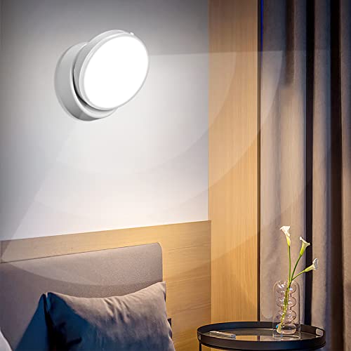 S SUNSBELL Motion Sensor Night Light, 360 Rotating LED Night Light Cabinet Light Portable Battery Night Light Cruise Essentials for Bedroom Hallway Kitchen - Eye Protection Cool White, UL-Certified