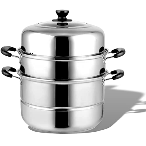 Steamer Pot for Cooking Stainless Steel Steamer Cookware 3 Tier Steamer Cooker Pot for Vegetable Dumpling Multi-functional Stackable Steamer Pot with Steamer Cloth and Stainless Steel Clips