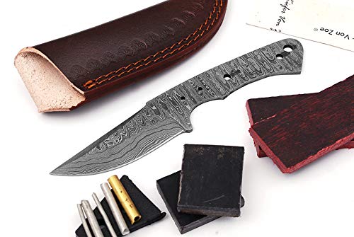 ColdLand Damascus Knife Making Kit DIY Handmade Knife Kit Includes Knife Blank Knife Steel Blade, Pins, Knife with Sheath, Handle Scales for Knife Making Supplies, Knife Steel NB111