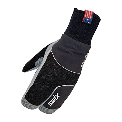 Swix H02204 Men's Star XC 3.0 Split 3-Finger Insulated Winter Cross-Country Skiing Mitts, Black/Silver, Large