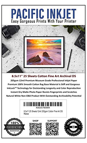 8.5x11 25 Sheets 12mil 205gsm 100% Cotton Fine Art Natural Matte Double Sided Inkjet Paper - Archival Grade Paper for Inkjet Photo Printers - OBA Free Printer Paper