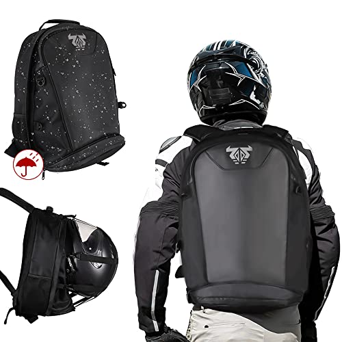 JFG RACING Motorcycle Helmet Backpack,Waterproof Motorcycle Backpack Bag,35L with Helmet Holder Expandable Storage for Men Women - Black