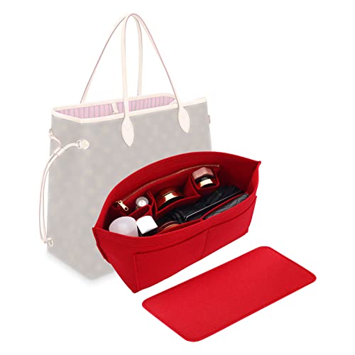 Felt Purse Organizer Insert , Bag Organizer Suitable for Speedy 35 Neverfull MM & Base Shaper Organizer for Tote Bag [Multiple Pockets] (Large, Red) SPDY35