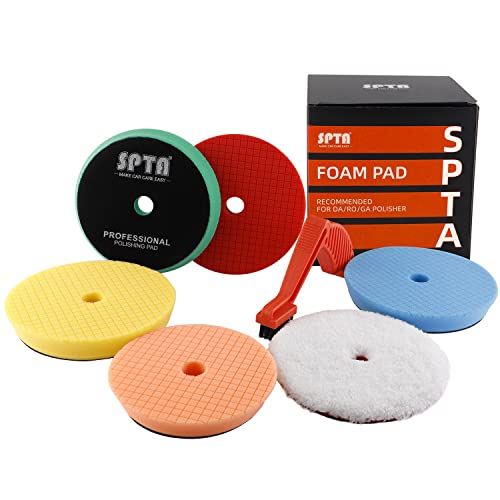 Polishing Pads, 5Pc 5 Inch 125mm Orbital Buffer Polisher Pads and 1Pc Microfiber Buffing Pads, Foam Polish Pad for Compounding, Polishing and Waxing, for 5''/125mm Backing Plate Car Polisher -GPP5MIX