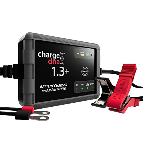 6V 12V, 1.3 A, Battery Charger, Fully Automatic, Lead-Acid & Lithium, Maintainer, Aluminum Housing  for Cars, Motorcycles, ATVs, UTVs, Jet Skis, and More  ChargeDNA 1.3+  Designed in The USA