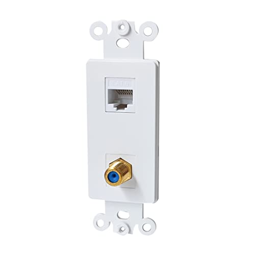 BUPLDET Coax CAT6 Wall Plate Insert - Etherent Coaxial Decora Wall Jack Insert Cover Plate Female to Female for Midsize/Oversize Wallplate- White