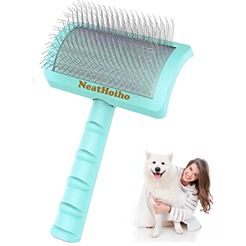Extra Long Wire Pin Slicker Brush for Dogs, Grooming Pin Brush for Cat Deshedding Fur, Universal Brush for Small Medium Large Pet Thick Hair, Knots Curly Mat Undercoat Remover, Soft Bristle, 1" (green)