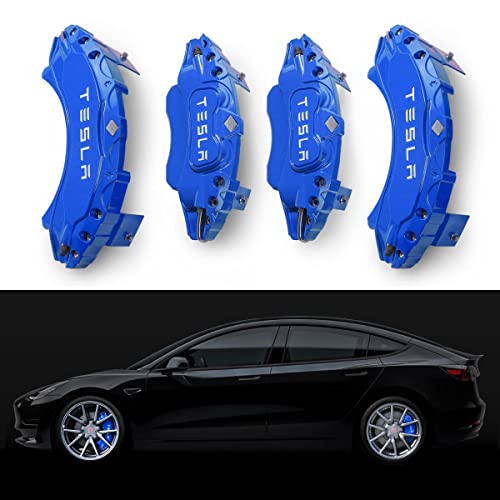 OFUNGO 4 Pcs Car Caliper Covers, for Tesla Model Y Custom Special Aluminum Alloy Brake Caliper Cover, Styling Modification Decoration Accessories,blue-19inches