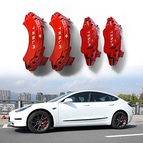 OFUNGO 4 Pcs Car Caliper Covers, for Tesla Model 3 2016-2022 Custom Special Aluminum Alloy Brake Caliper Cover, Styling Modification Decoration Accessories,red-19inches