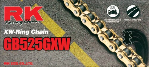 RK Racing Chain GB525GXW-116 (525 Series) Gold 116 Link High Performance Street and Off-Road XW-Ring Chain with Connecting Link