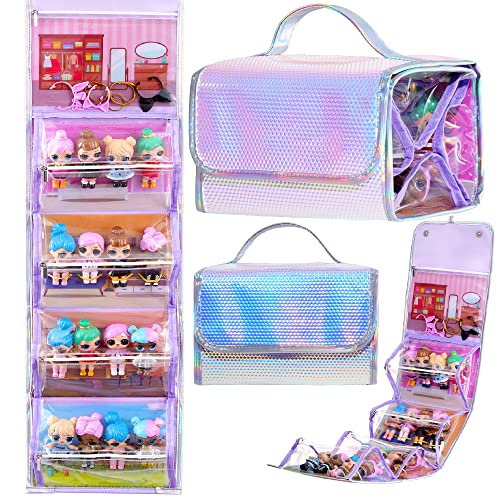 Winzige Doll Storage & Display Case for Dolls Compatible with LOL Surprise Dolls, Doll Clothes Accessories Organizer, Easy Carrying Storage Case, 5 Clear View Case (Dolls Not Includ)