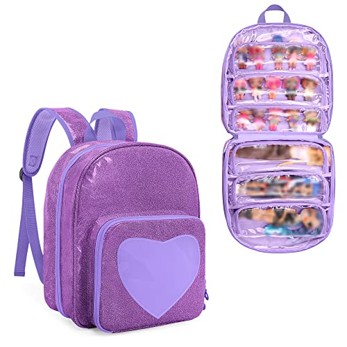 LoDrid Carrying Backpack Compatible with LOL Surprise Dolls All, Storage Case with 6 Clear Pockets for Dolls Organizer & Display, Purple, Bag Only (Patent Design)