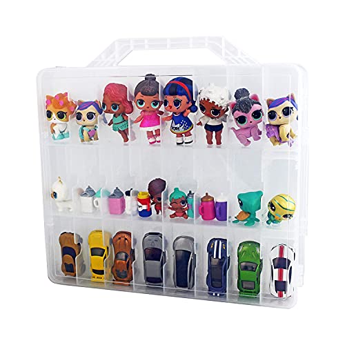 Bins & Things Toys Organizer Storage Case with 48 Slots - Toy Display Case Compatible with Calico Critter, Hot Wheels, Lego Organizer, Mario Kart, lol Surprise, Matchbox, Barbie, Tsum Carrying Case