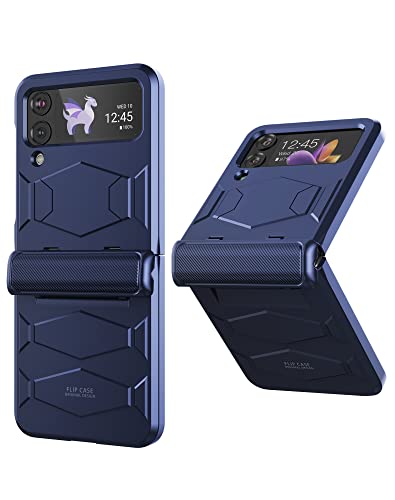  Shockproof Armor Samsung Galaxy Z Flip 4 Case, Z Flip 4 Case with Hinge Protection, Full-Body Durable Hard PC Heavy Duty Semi-Auto Case for Galaxy Z Flip 4 5G - Blue(2022)