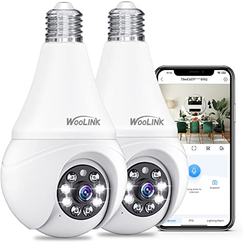 WOOLINK 2K Light Bulb Security Camera - 2.4Ghz WiFi Light Bulb Camera for Home Security, Smart Light Bulb Camera, Color Night Vision, Motion Detection, Cloud Storage (2PCS)