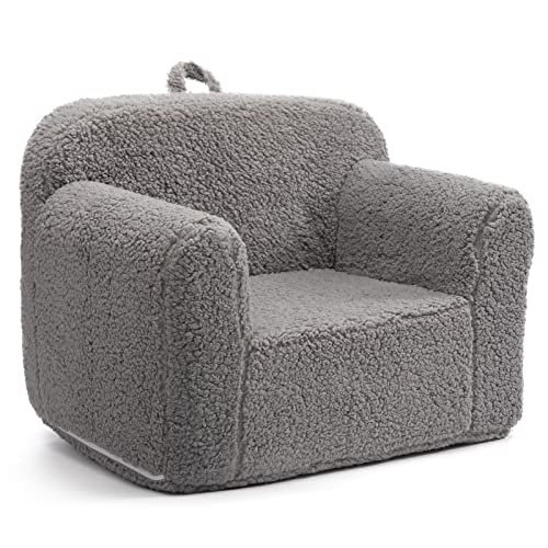 ALIMORDEN Kids Ultra-Soft Snuggle Foam Filled Chair, Single Cuddly Sherpa Reading Couch for Boys and Girls, Grey