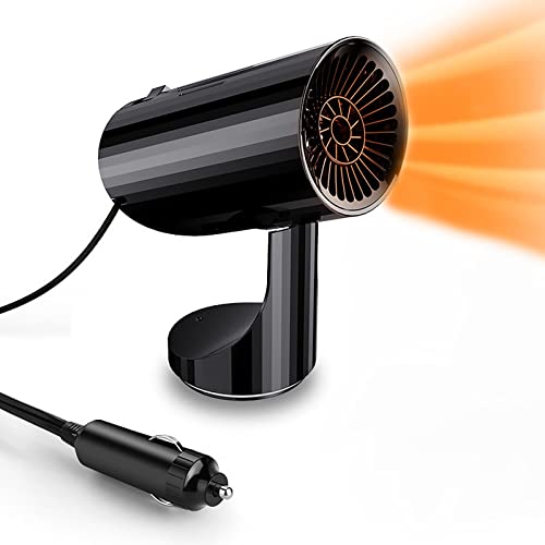 Portable Car Heater, Auto Heater Fan, Car Defogger, Fast Heating Quickly Defrost Defogger 12V 150W Auto Ceramic Heater Fan 3-Outlet Plug in Cig Lighter(Black)