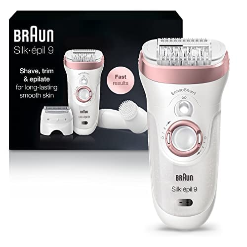 Braun Epilator Silk-pil 9 9-880, Facial Hair Removal for Women, Wet & Dry, Facial Cleansing Brush, Women Shaver & Trimmer, Cordless, Rechargeable, Beauty Kit