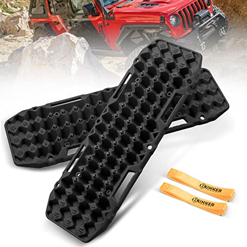 BUNKER INDUST Off-Road Traction Boards, Pair Recovery Tracks Traction Mat for 4WD Jeep Mud, Sand, Snow Traction Pads-Black Emergency Tire Traction Device