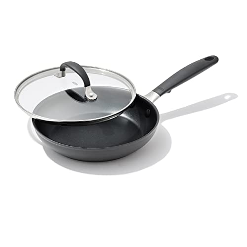 OXO Good Grips 8" Frying Pan Skillet with Lid, 3-Layered German Engineered Nonstick Coating, Stainless Steel Handle with Nonslip Silicone, Black